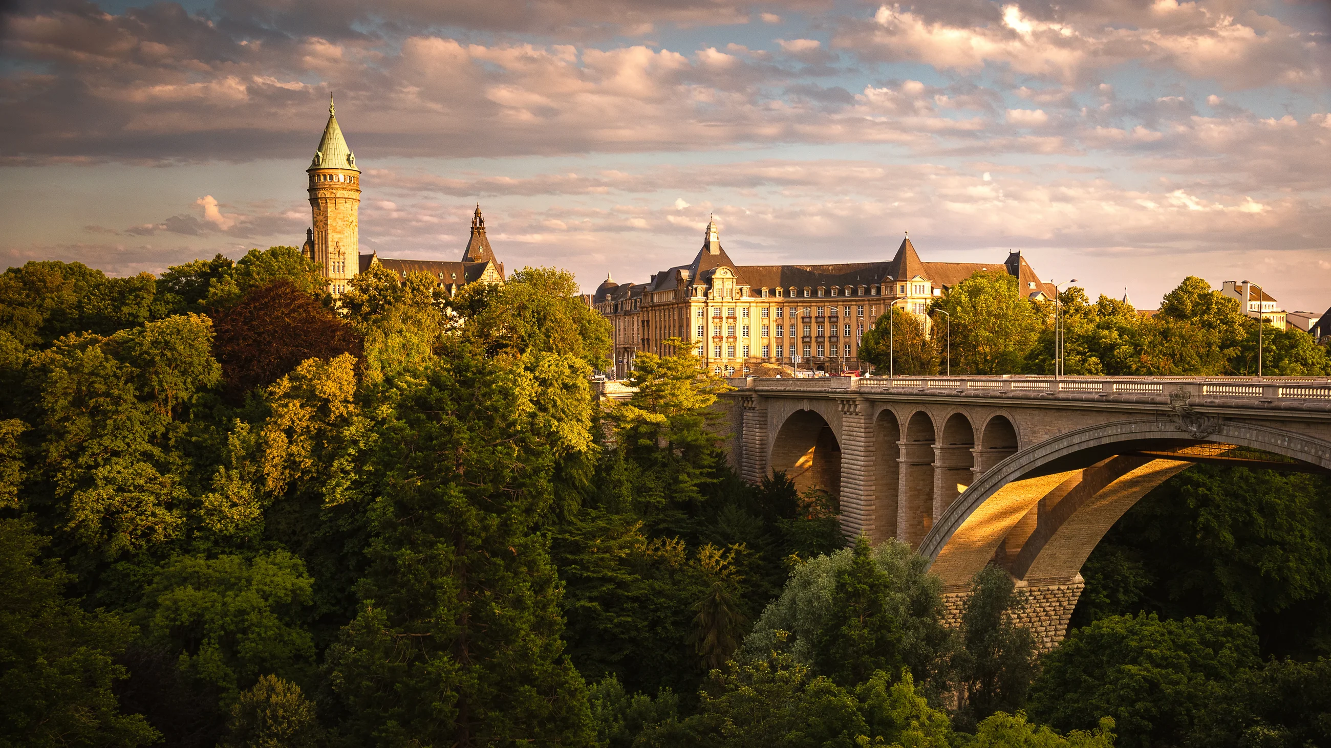 Adolphe Bridge and the Spuerkeess tower, Luxembourg City